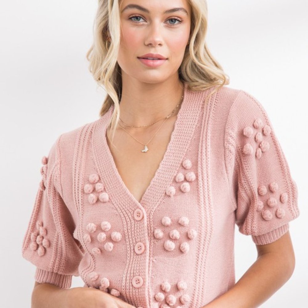 Pom Pom Cropped Cardigan